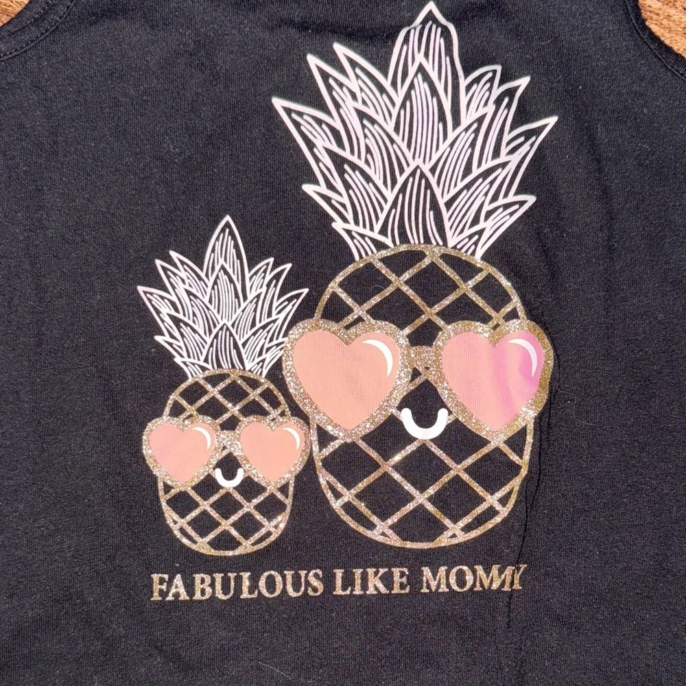 The Children's Place Black Tank with Pink Pineapple Design